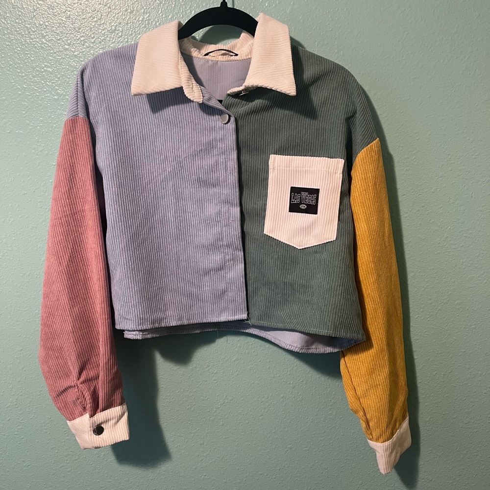 SHEIN Cream and Light Blue Corduroy Jacket